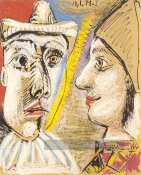 Pierrot et arlequin de profil 1971 cubistes Peinture à l'huile